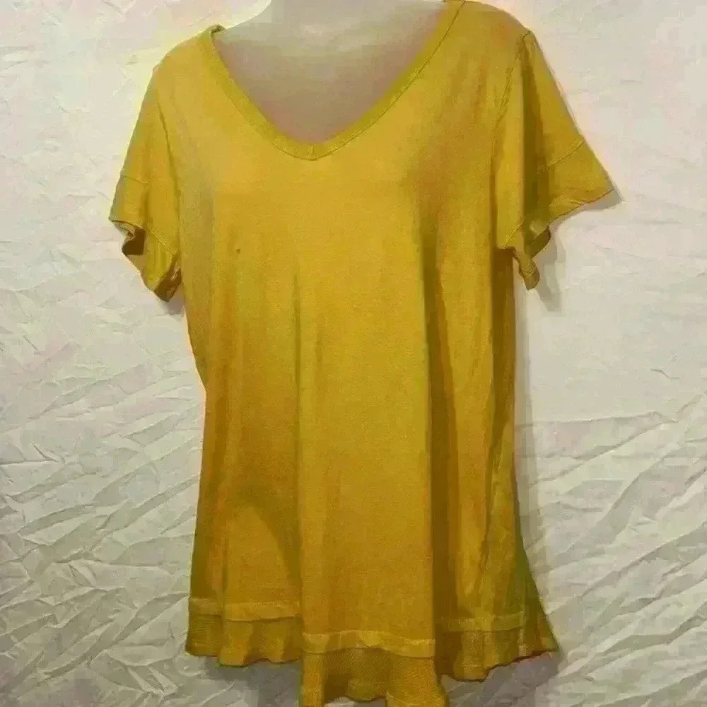 Kori Mustard Yellow‎ Ruffle Hem Tunic Tee Size Medium